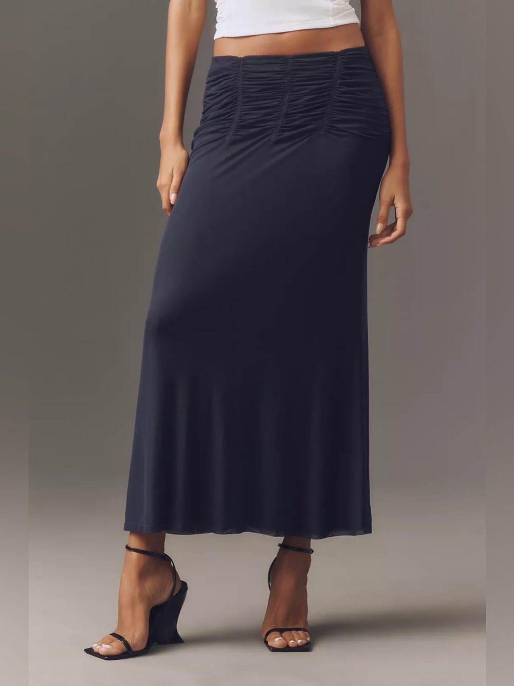Anthropologie Maeve Yoke Ruched Navy Blue Skirt XS